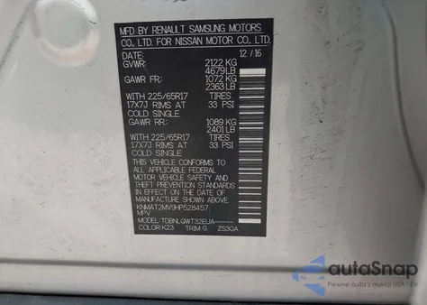 2017 Nissan Rogue Sv из США, поврежденный, VIN KNMAT2MV9HP528457